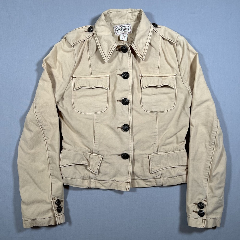 Ralph Lauren Polo Jeans Co Womens Tan Cotton Utility Military Jacket Size XS